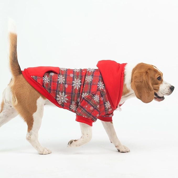 PUPTECK Fall Winter Dog Hoodie Pet Sweatshirt Soft Warm Clothes Fleece Lined with Hat for Small Medium Large Dogs, Pocket Design, Snow XL