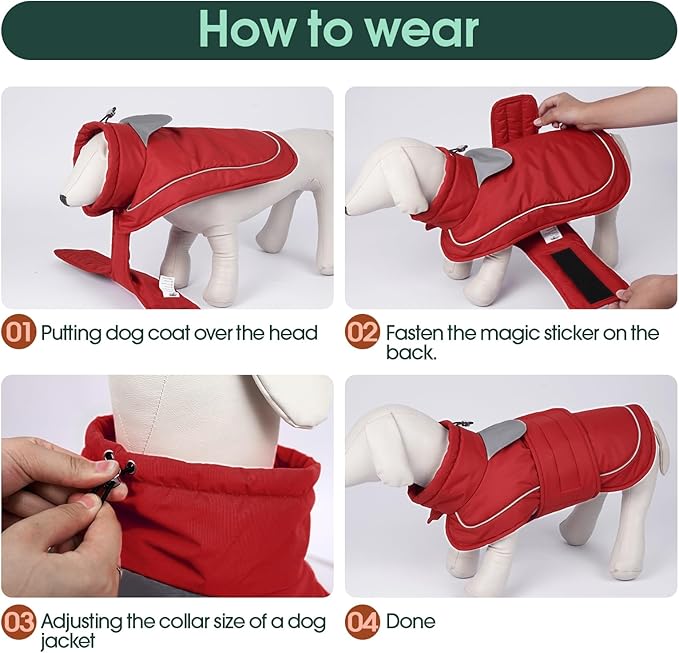 Kuoser Dog Jacket, Dog Coats for Medium Dogs, Warm Pet Winter Coat Jacket, Adjustable Fleece Pet Puffer Vest, Windproof Waterproof Doggie Raincoat Snowsuit Outfits with Reflective Strips