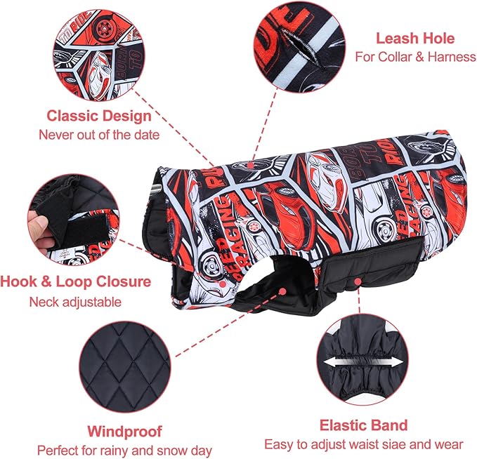 CuteBone Winter Dog Coat Waterproof Windproof Dog Jacket Reversible Dog Vest Thick Adjustable Dog Cold Weather Coats for Small Medium Large Dogs Soft Winter Coat with Leash Hole GMF30XL