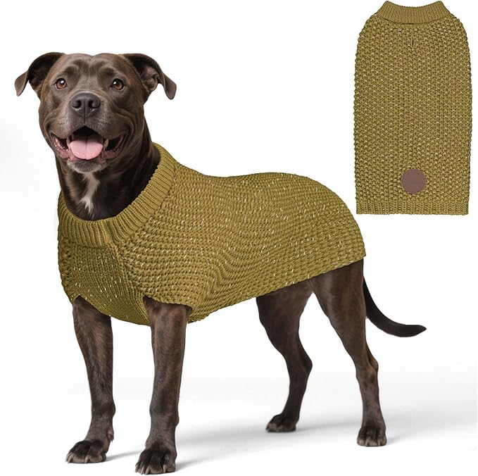 KYEESE Dog Sweater for Large Dogs with Leash Hole Warm Pullover with Reflective Yarn Male Thick Stretchy Knitwear Winter Soft Pet Coat boy for Cold Weather Comfy Dog Sweaters,Grey, XX-Large