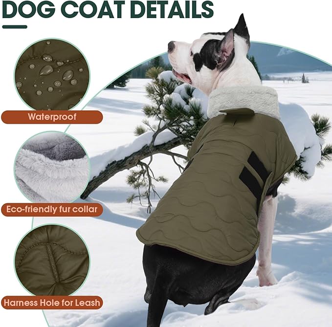 Kuoser Dog Jacket, Winter Dog Coats for Medium Dogs, Cold Weather Coats Pet Clothes, Doggie Snow Jacket for Frech Bulldog, Boston Terrier, Green L