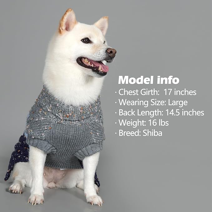 KYEESE Dog Sweater Color Block with Fuzzy Thread Knitted Turtleneck Dog Knitwear with dots in a Variety of Colors for Medium Dogs Fall Winter Dogs Clothes, Navyblue, XL