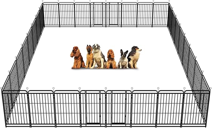 Square Steel Pipe Dog Fence Outdoor 32 Piece Panels 47" Height Anti-Rust Heavy Duty Dog Playpen with Doors Portable for Yard RV Camping, Total 71FT, 406 Sq.ft, Snowy Black