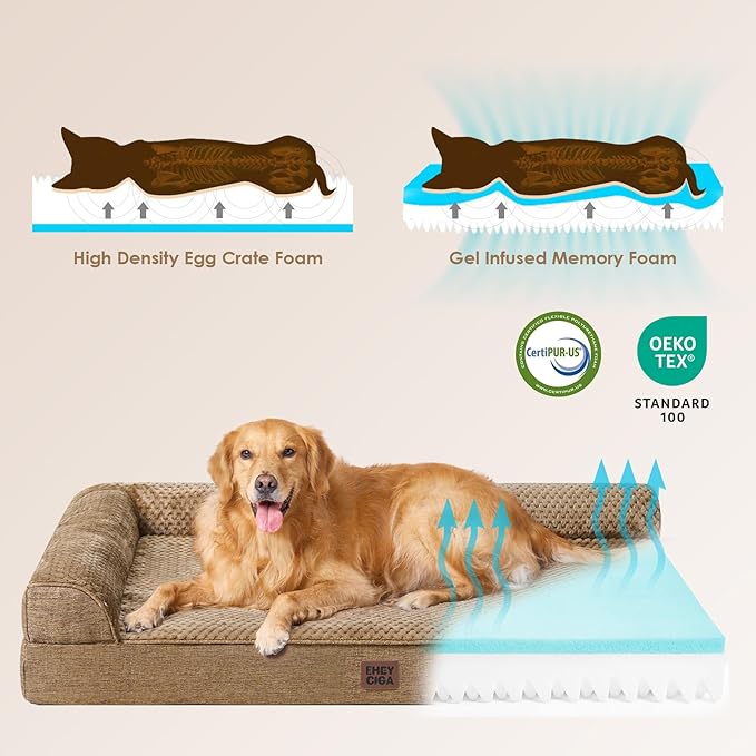 EHEYCIGA Memory Foam Dog Bed XLarge Sized Dogs, Extra Large Dog Bed Orthopedic with Washable Removable Cover, Waterproof XL Pet Bed Couch for Crate, 41x27x6 Inches, Camel