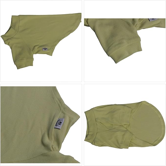 Lovelonglong Ribbed Dog T-Shirt Cotton Knitted Dog Sweaters for All Season Pet T-Shirts for Large Medium Small Dogs Chartreuse XS