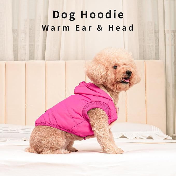 Fleece Lining Extra Warm Dog Hoodie in Winter,Small Dog Jacket Puppy Coats with Hooded Pink XS