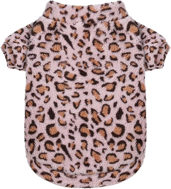 GreenJoy Leopard Print Dog Sweater – Stretchy Fleece Dog Turtleneck Sweatshirt for Puppies & Cats, Soft & Warm Pet Winter Clothes for Small, Medium & Large Dogs (Pink, Large)