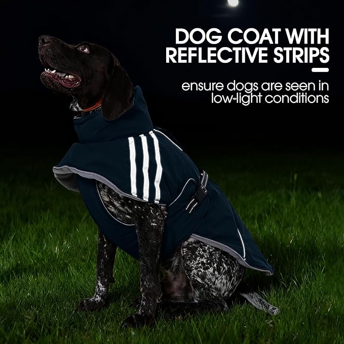 FUAMEY Dog Cold Weather Coats,Dog Winter Jackets for Large Dogs Warm Dogs Coat with Reflective Strips Waterproof Pet Snowsuit Thick Paded Pets Vest for Weimar German Shepherd Blue 3XL