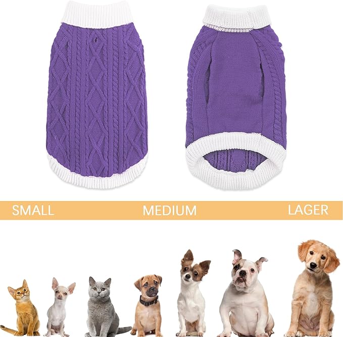 Small Dog Sweaters with Leash Hole Turtleneck Dog Sweaters Knitwear Boys Girls Warm Soft and High Stretch Pet Clothes for Fall Winter，Pet Shirts for Kitten Puppy Purple Small