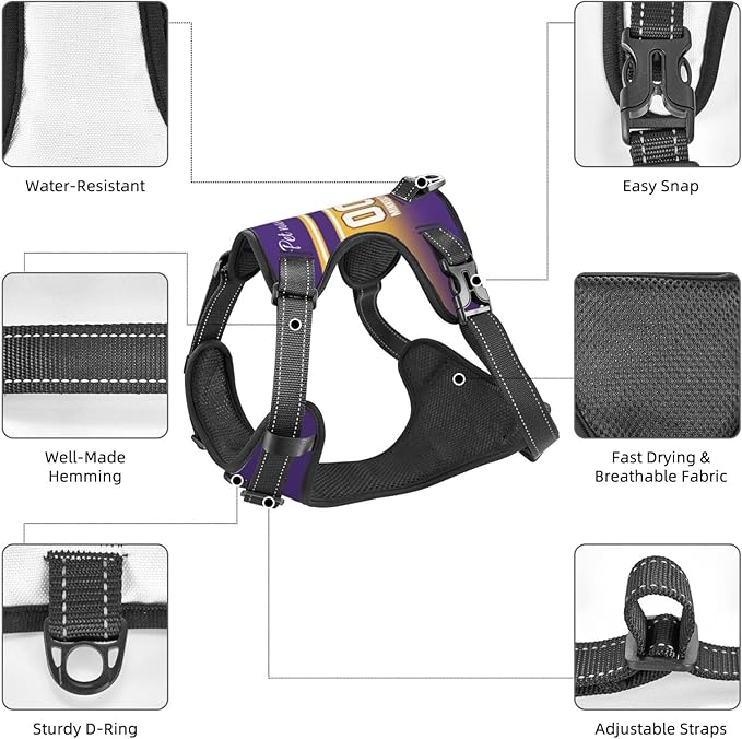 Custom Minnesota Dog Harness with Reflective Stripes Personalized Name and Number Dog Vest Harness with Pet Traction Rope for Small Medium Large Dog