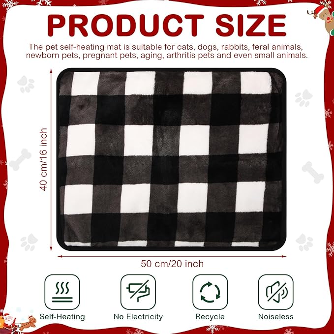 2 Pack Self Warming Cat Bed Self Heating Dog Pad Cat Warming Pad Thermal Pet Mat Washable Reflect Body Heat Removable Cover for Indoor Kittens Puppies (Black White Plaid,16 x 20 Inch)