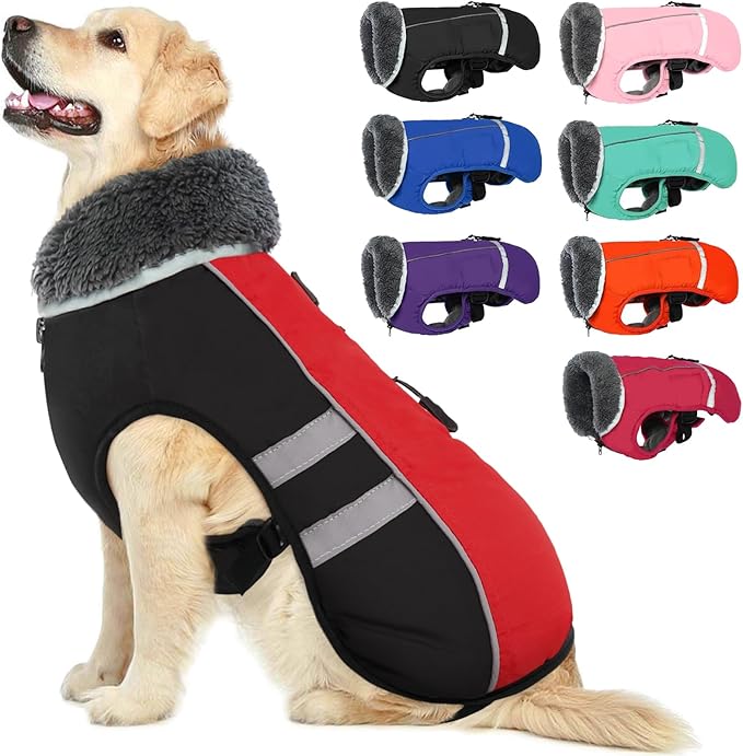 QBLEEV Warm Reflective Winter Jacket, Waterproof Windproof Turtleneck Clothes for Cold Weather, Fleece Snowsuit Christmas Vest Pet Apparel for Small Medium Large Dogs 3XL