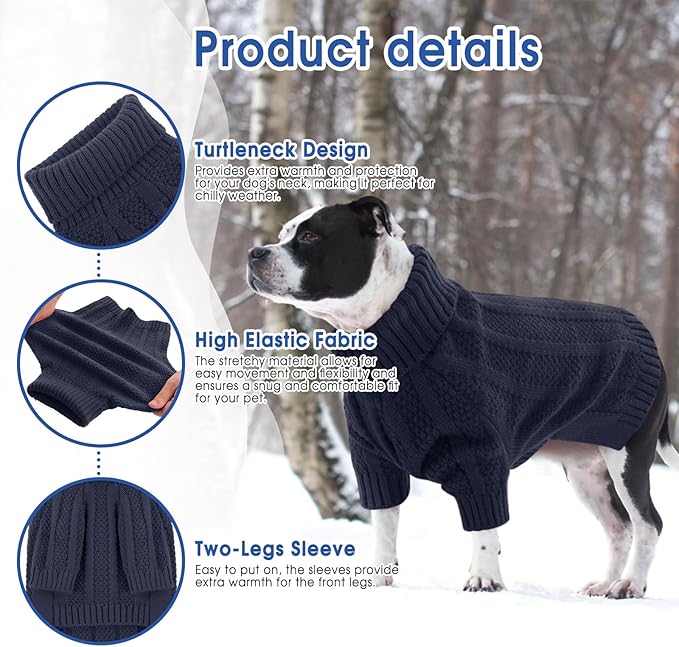 Queenmore XXL Dog Sweater,Large Dog Sweaters for Dogs Girls Boys,Xmas Turtleneck Pet Sweaters for Large Dogs,Cold Weather Doggie Sweatshirt Knitwear for Golden Retriever,Labrador(Dark Navy,XXL)