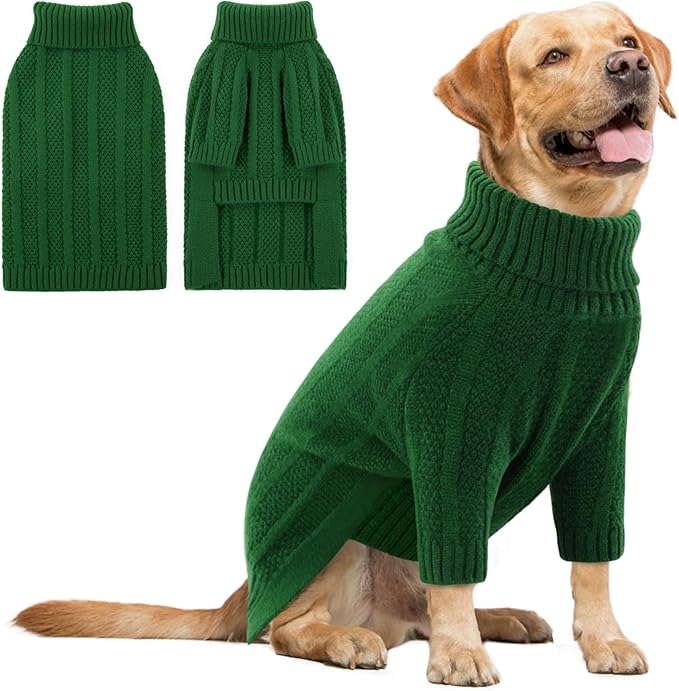 Queenmore XL Dog Sweater,Christmas Dog Sweaters for Extra Large Dogs Girl Boy,Warm Soft Fall Doggy Pullover Clothes,Turtleneck Knitted Pet Winter Apparel for Golden Retriever,Labrador(Green,XL)