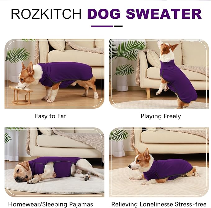 ROZKITCH Dog Winter Coat Soft Pullover Pajamas, Pet Windproof Warm Cold Weather Jacket Vest Cozy Jumpsuit Apparel Outfit Clothes for Walking Hiking Travel Sleep Purple XXS