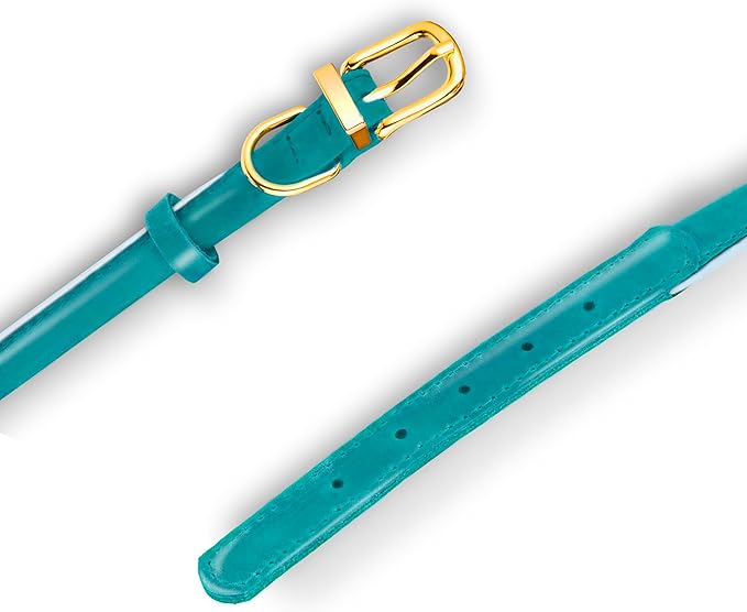 OOPSDOGGY Reflective Rolled Leather Dog Collar Adjustable Soft Padded Pet Collar for Small Medium Large Breed Dogs (Teal, S, 10"-13")