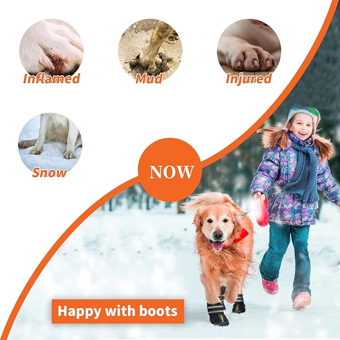 DcOaGt Dog Shoes for Small Medium Large Puppy,Waterproof Anti-Slip Dog Boots & Paw Protectors for Winter Snow Hot Pavement, Breathable Dog Booties for Hiking Walking Outdoor,Black 4PCS(Size 4)