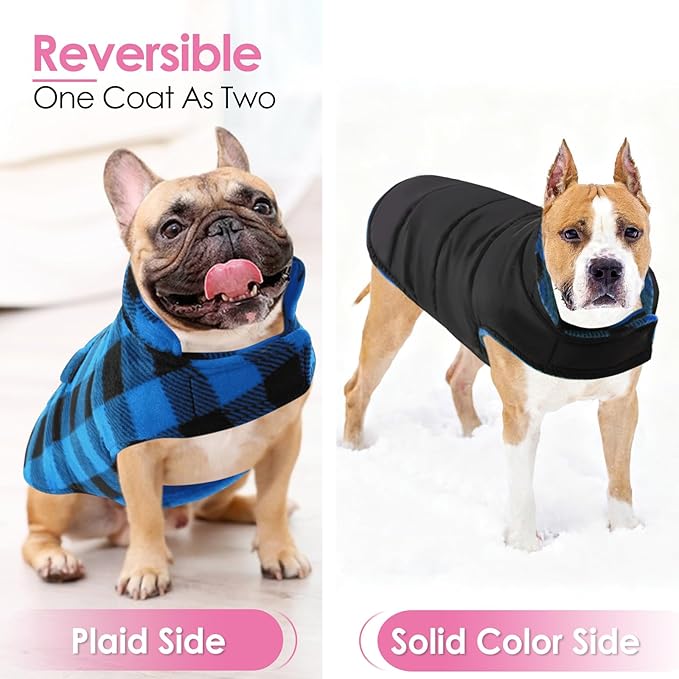 AOFITEE Dog Coat Plaid Dog Winter Coat for Large Dogs, Warm Dogs Jacket Christmas Sweater, Waterproof Pet Puffer Jacket, Reversible Pet Cold Weather Coats for Small Medium Large Pets, Blue XL