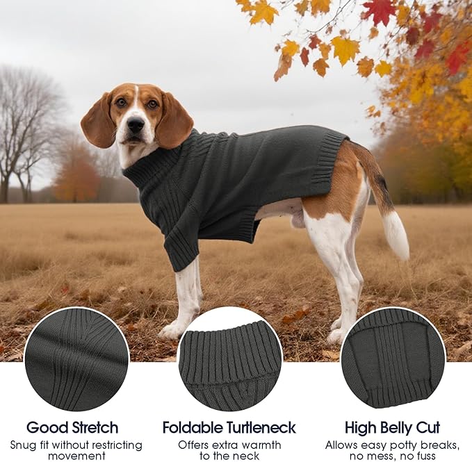 IECOii Great Dane Sweater,5XL Extra Large Sweater for Giant Breed Dogs in Winter,Turtleneck Cold Weather Knit Clothes,Machine Washable,Elastic Pullover for Saint Bernard,Mastiff (Grey,XXXXXL)