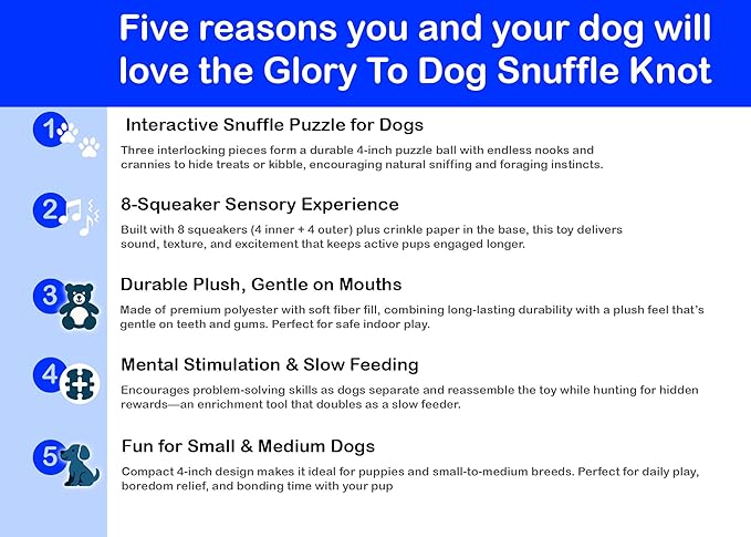 Glory To Dog Pink Snuffle Knot Interactive Dog Toy 4” Puzzle Ball with 8 Squeakers & Crinkle – Treat Hiding Enrichment Toy for Puppy & Small Breed Dogs – Durable Plush Sensory Play & Stimulation