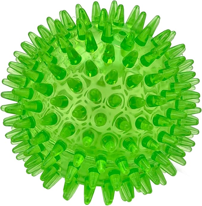 Cutie's PetBox Squeaky Rubber Spike Toy Ball for Medium, Large Dogs (3.5 Inch, Green)