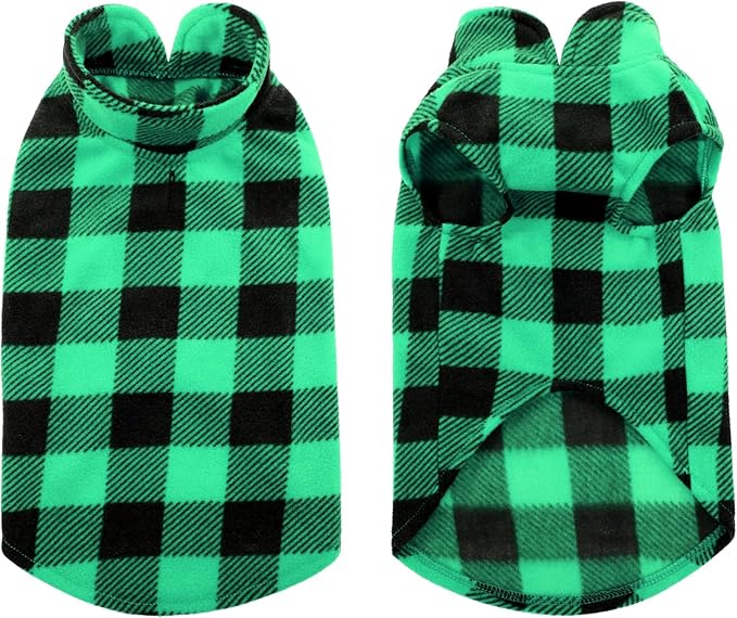 KAMA BRIDAL Spring Autumn Winter Coat Pullover Fleece Vest for Cats Small and Medium Dogs Thin Sweater Green & Black Plaid (Green, S)