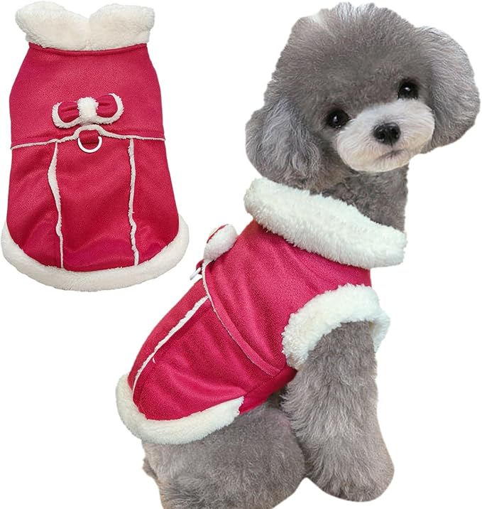 Jecikelon Bowtie Dog Cold Weather Coat Fleece Lining Warm Pet Puppy Turtleneck Dogs Winter Clothes for Small Dogs with D-Ring (Red, X-Large)