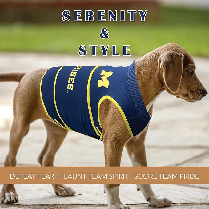 NCAA Michigan Wolverines Dog Anxiety Shirt Calming Soothing Vest, Dogs Cats with Anxiety, Fears, Fireworks, Loud Noises, Dark, Lonely Keeps Dogs Calm & Feeling Safe, Relaxing Jacket, Large