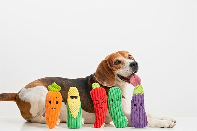 Squeaky Dog Plush Toy, Bite_Stick Collection, 8'', for Small and Medium Dogs (Red Chili)
