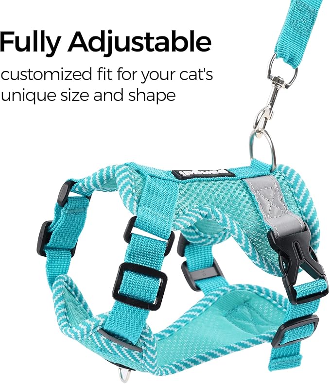 Cat Harness and Leash Escape Proof Medium Kitten Harness Bengal Cat Vest for Walking Travel, Turquoise, M