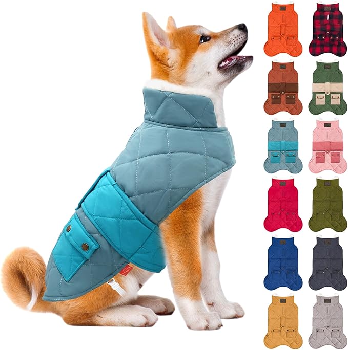 KYEESE Dog Coat Warm Pet Winter Puffer Coat with Leash Hole Thick Cat Clothes with Pocket Soft Pet Sweater for Cold Weather Waterproof Dogs Jacket with Fleece Lined Windproof Dog Coats for Small Dogs