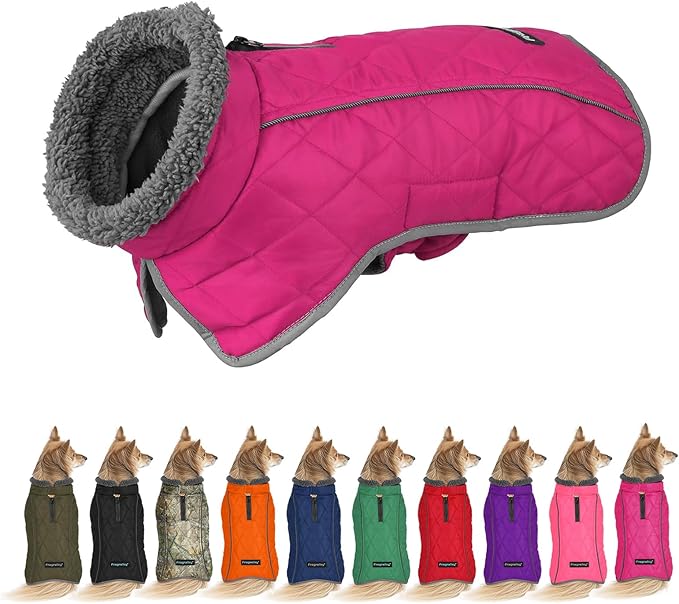 Fragralley Dog Coat Large, Waterproof Dog Jacket with Warm Fleece Lining, Adjustable Reflective Dogs Winter Coat, Turtleneck Pet Coats for Cold Weather (Rose Pink XXL)