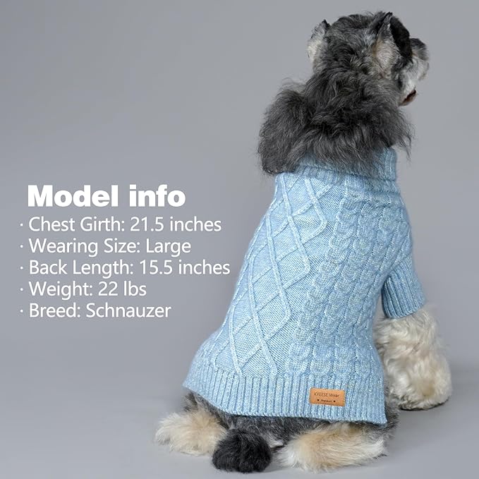 KYEESE Dog Sweater for Medium Dogs, Long Sleeve Pet Coats Soft Pets Sweater Medium Size Dog Turtleneck pet Sweater Warm Dogs Clothes for Cold Weather, Blue, XX-Large