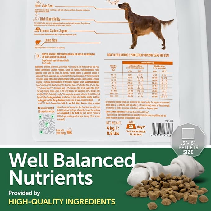 Nature's Protection Dry Dog Food for Small, Medium & Large Breed - High Protein, Grain Free Tear Stain Diet - Dog Kibble for Puppy & Adult Dogs with Red Fur (Superior Care - Lamb, 22 lb)
