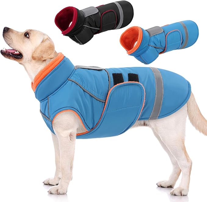 SUNFURA Dog Coat, XXXL Dog Winter Jacket, Warm Snow Jacket for Extra Large Dogs, Reflective Puffer Coats Waterproof Snowsuit for Great Dane, Turquoise XXX-Large