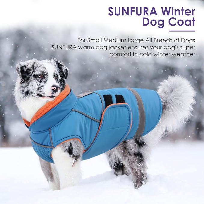 SUNFURA Dog Coat, XXXL Dog Winter Jacket, Warm Snow Jacket for Extra Large Dogs, Reflective Puffer Coats Waterproof Snowsuit for Great Dane, Turquoise XXX-Large