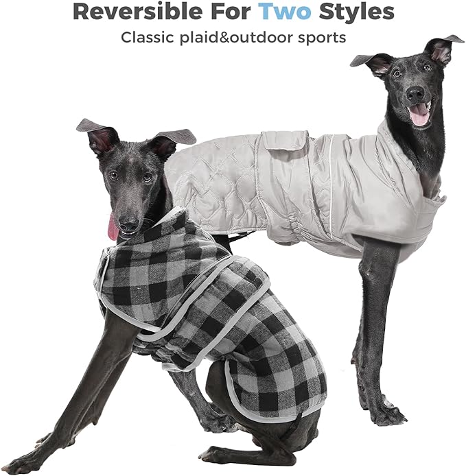 PAWZ Road Dog Winter Coat with 5 Layers Warm Material, Reversible Dog Clothes with 2 Sides, Dog Jacket Outdoor Water Repellent, (Light Beige Plaid M)