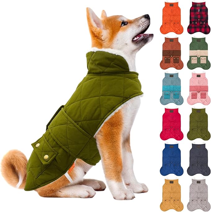 KYEESE Dog Coat Soft Pet Sweater for Cold Weather Windproof Dog Coats for Small Dogs Waterproof Dogs Jacket with Fleece Lined Thick Cat Clothes with Pocket Warm Pet Winter Puffer Coat with Leash Hole