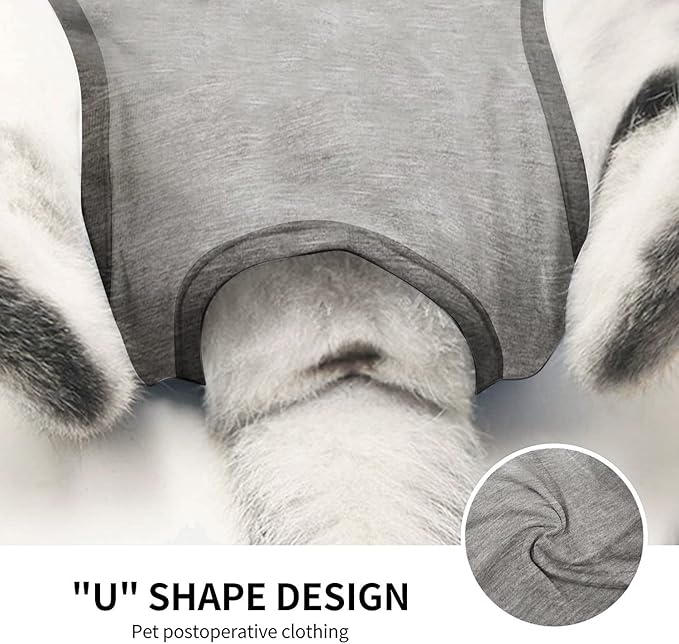 Kitten Onesies,Cat Recovery Suit for Abdominal Wounds or Skin Diseases,After Surgery Wear Anti Licking Wounds,Breathable E-Collar Alternative for Cat Grey M