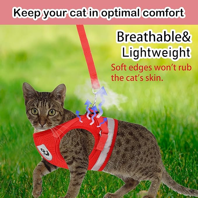 Cat Harnesses and Puppy Harness with Leashes Set, Escape Proof Cat Harness, Adjustable Reflective Soft Mesh Vest Fit Puppy Kitten Rabbit Ferrets's Outdoor Harness