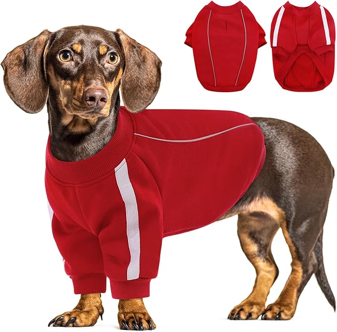 Queenmore XXXL Christmas Dog Sweater, Cozy Fleece Dog Sweatshirt, Warm Winter Fleece Jacket for Small, Medium & Large Dogs with Leash Hole/Reflective Stripes Red