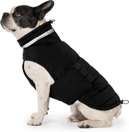 Dog Coat, Waterproof Winter Jacket, Warm Windproof Jacket, Reflective Adjustable Turtleneck Coats for Small Dogs with Hook & Loop - Black - S