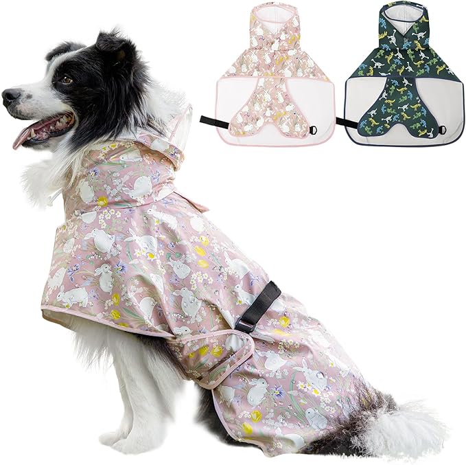 Dog Raincoat, Waterproof Windproof Dog Rain Jacket with Hood, Rain Coat with Leash Hole, Adjustable Raincoat Poncho for Small Medium Large Dogs Outdoor (Pink, Large)