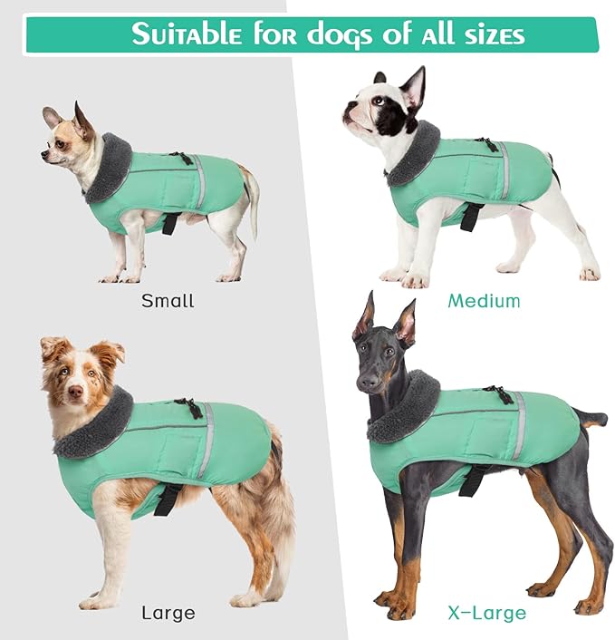 QBLEEV Warm Dog Coat Reflective Dog Jacket, Waterproof Dog Winter Coat Turtleneck Dog Clothes for Cold Weather, Thick Fleece Dog Snowsuit Christmas Dog Vest Pet Apparel for Small Medium Large Dogs XL