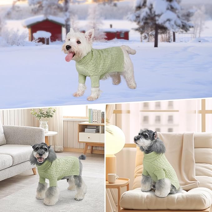 KYEESE Dog Sweater Soft Pet Sweater Warm Dog Coats with Long Sleeve Classic Knitwear Dogs Clothes, Turtleneck Small Dogs Sweater for Cold Weather, Green, X-Small