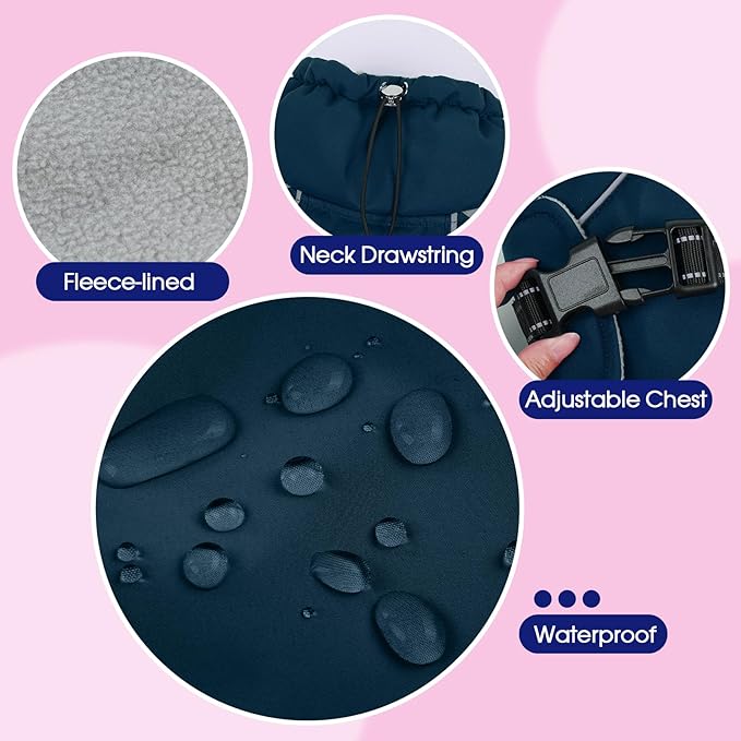 FUAMEY Dog Cold Weather Coats,Dog Winter Jackets for Large Dogs Warm Dogs Coat with Reflective Strips Waterproof Pet Snowsuit Thick Paded Pets Vest for Labrador Golden Retriever Blue 2XL