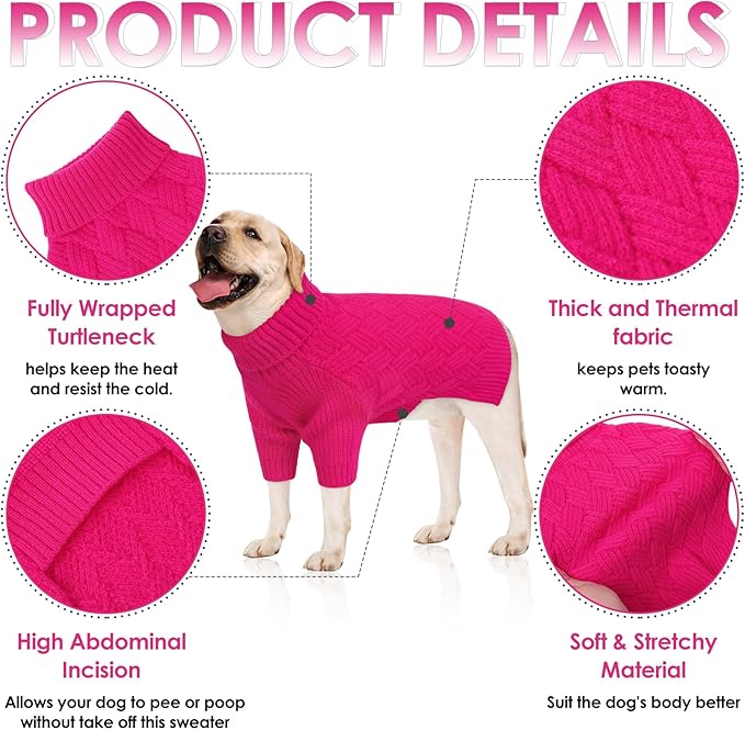AOFITEE Dog Sweater, Dog Sweaters for Medium Dogs Girl, Warm Dogs Christmas Sweater, Winter Medium Pet Sweaters Female Male, Turtleneck Knitwear for French Bulldog, Boston Terrier (Rose Red, M)