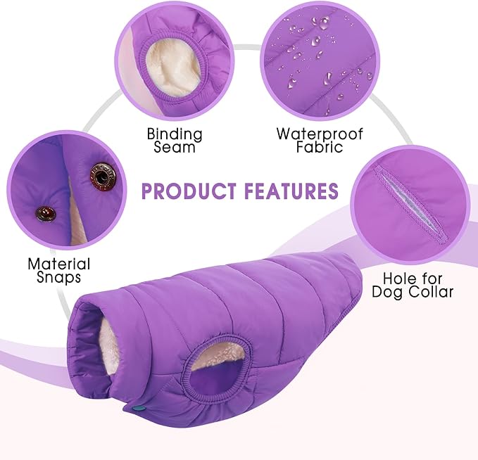 ASENKU Dog Winter Coat - Waterproof Windproof Dog Jacket, Warm Snowproof Doggie Puffer Vest for Cold Weather, Lightweight Snow Coats for Small Medium Large Dogs(Purple, XS)