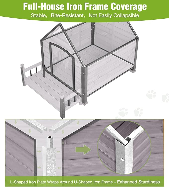 GUTINNEEN Heated Dog House Outdoor for Winter with Anti-Bite Design, Dog Kennel with Heating Blanket, Asphalt Roof, for Small to Medium Dogs - Grey