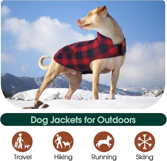 Kuoser Reversible Winter Coat, British Style Jacket for Small Medium Dogs - Warm, Windproof Puppy Cold Weather Vest, Red M